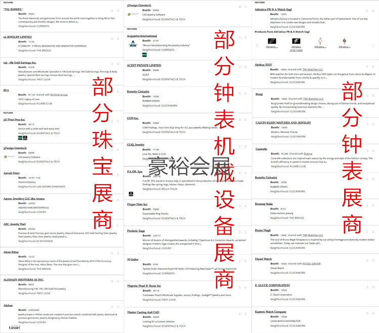 美國珠寶展部分展商名錄